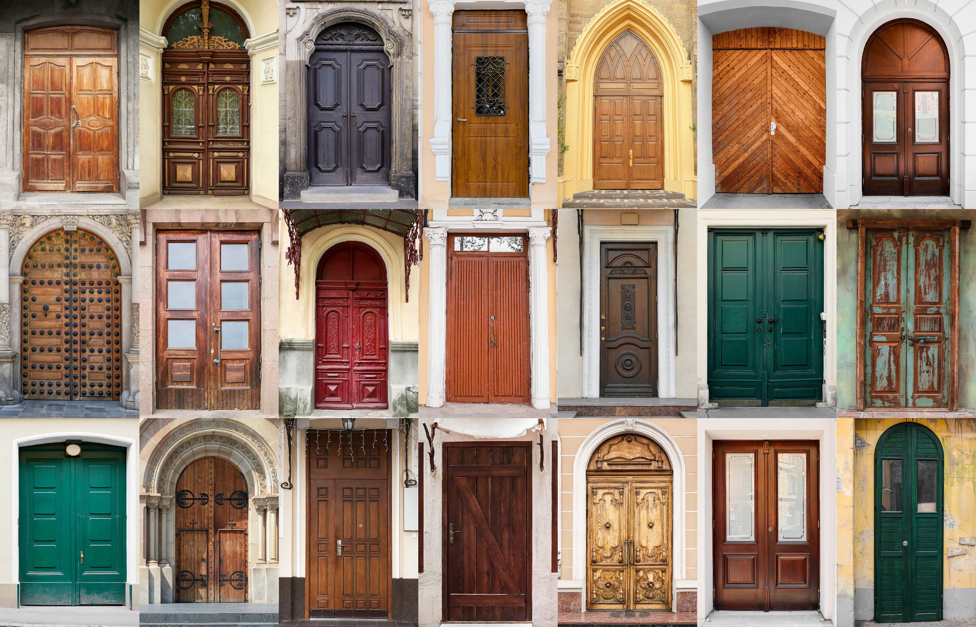 Collection of historic wooden doors showcasing architectural craftsmanship across eras
